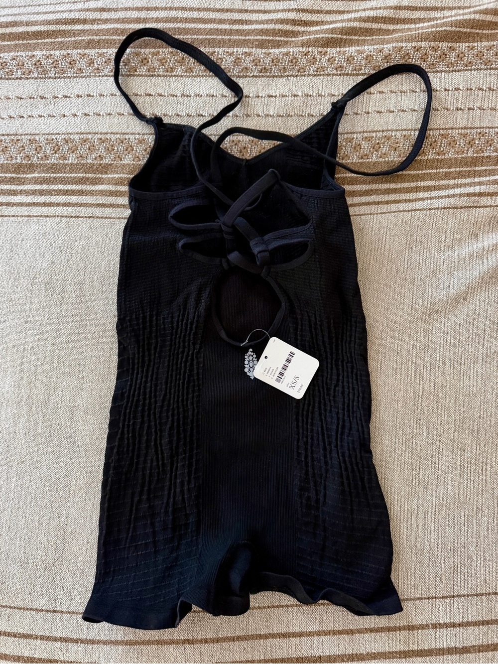 NWT Intimately Free People Round Two Pique Open Back Bodysuit XS/S Black
